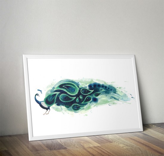 Vertical Peacock - Art print by Artist Tracey Cameron
