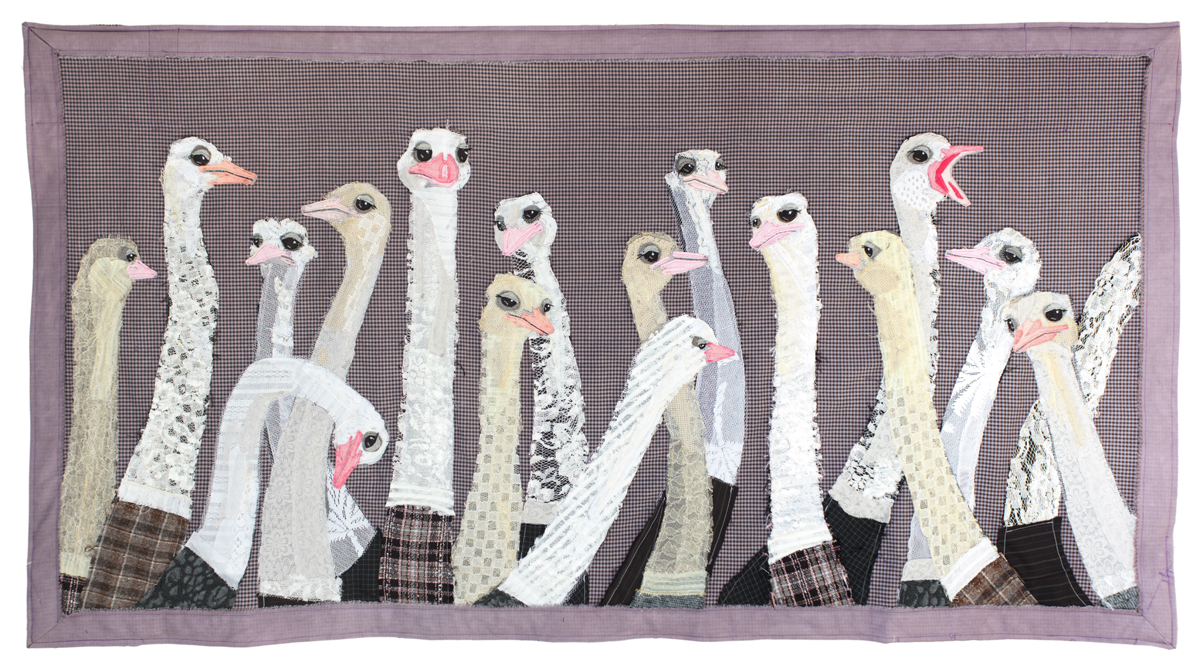 Flock of Ostrichs | Textile Art | Tracey Cameron Creative