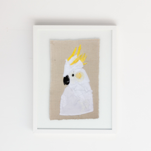 Framed Cockatoo | Bird Portraiture Series Textile Art | Tracey Cameron Creative